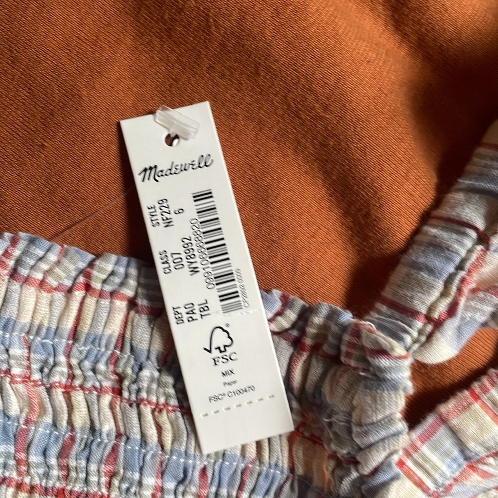 Madewell Seersucker Lucie Smocked Peplum Top in Rainbow Plaid size 6 with tags - Picture 4 of 6